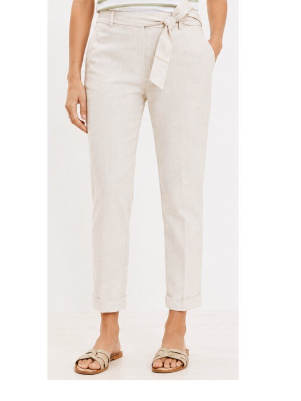 LOFT Devin Tie Waist Slim Curvy Pants in Twill - Size 10 - NWT